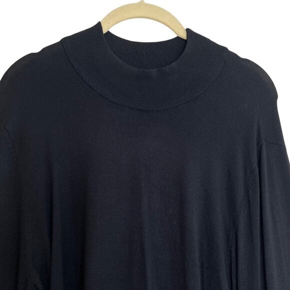 Alfani Womens Faux Fur Cuff Sweater Size XL Black Blue Mock Neck Long Sleeve - Picture 2 of 7